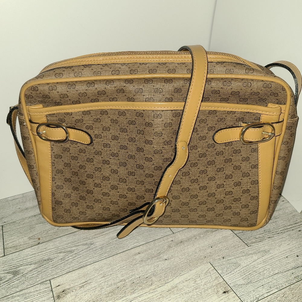 Authentic GUCCI Vintage Near Perfect Brown Original Crossbody Bag Purse Canvas